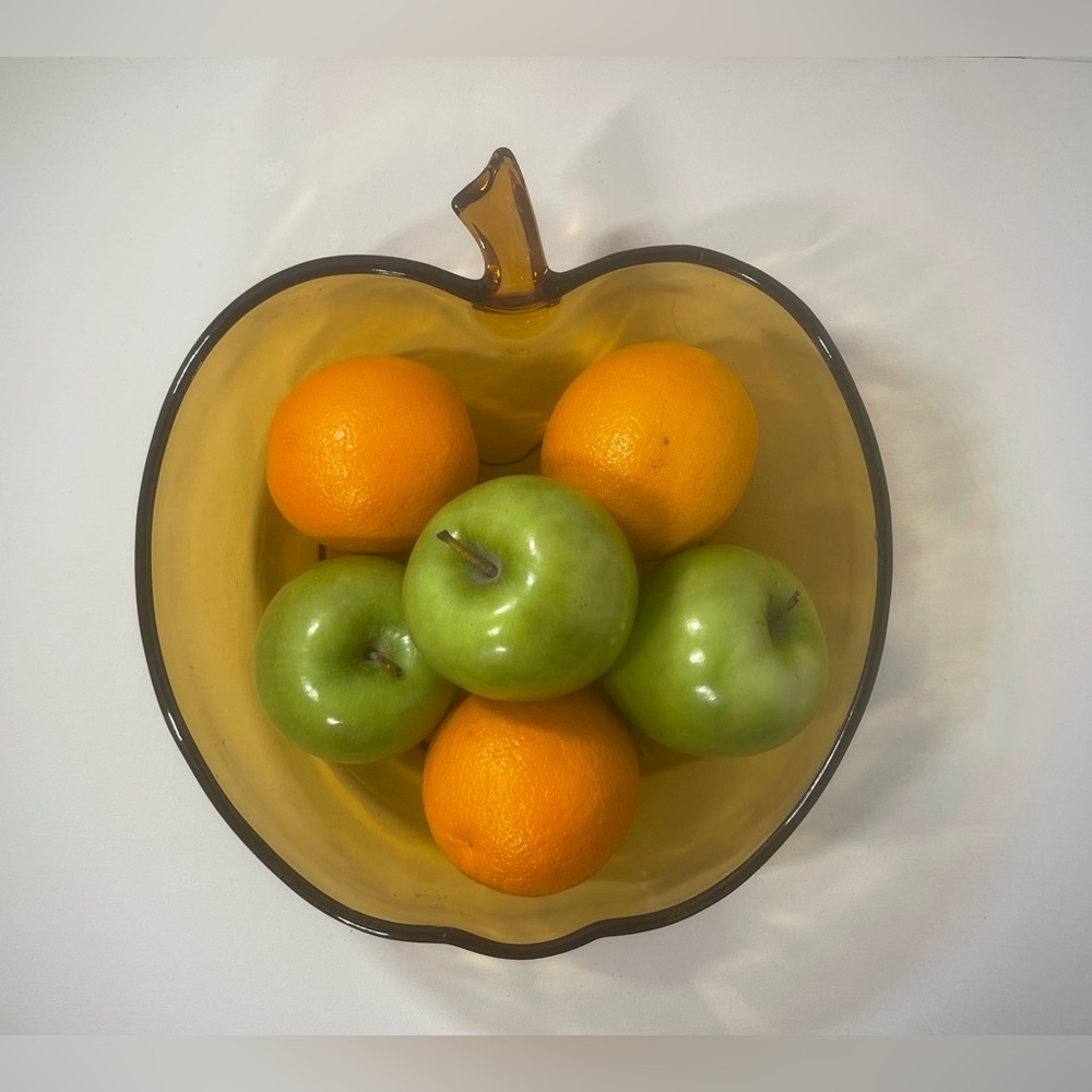 1970’s Vintage Hazel-Atlas Orchard Amber Glass Apple-Shaped Bowl